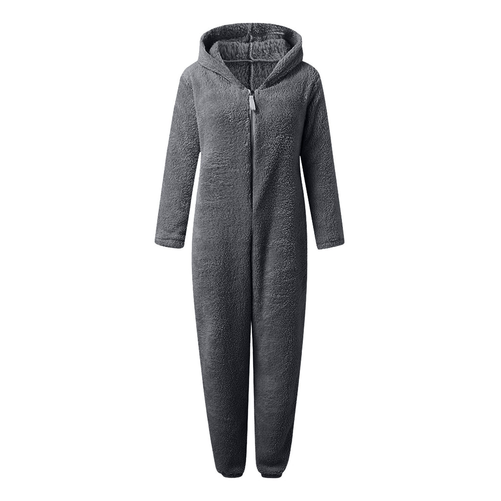 Women's Hooded Corduroy Jumpsuit - Fleece Lined Cat Ear Onesie with Pockets, Nine Colours, S-5XL - Amora