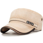 Cotton Flat Cap - Adjustable Short Brim Baker Boy Hat, Blue, Khaki, Black or Brown - Amora