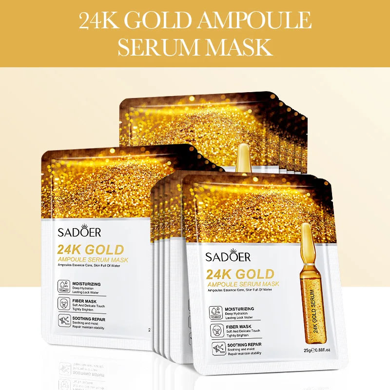 15Pcs  24K Gold Vitamin C Hyaluronic Acid Facial Masks for Face Moisturizing Firming Hydrating Face Mask Facial Skin Care