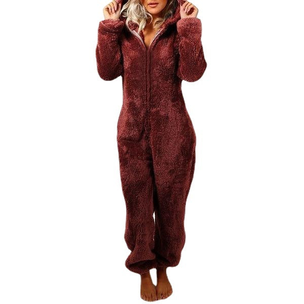 Women's Hooded Corduroy Jumpsuit - Fleece Lined Cat Ear Onesie with Pockets, Nine Colours, S-5XL - Amora