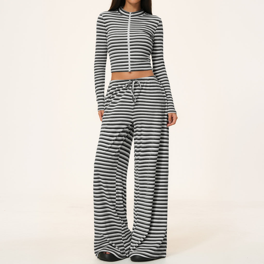 Women's Yoga Set - Contrast Stripe Top and Wide Leg Trousers, Five Colourways, S-XL - Amora