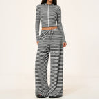 Women's Yoga Set - Contrast Stripe Top and Wide Leg Trousers, Five Colourways, S-XL - Amora