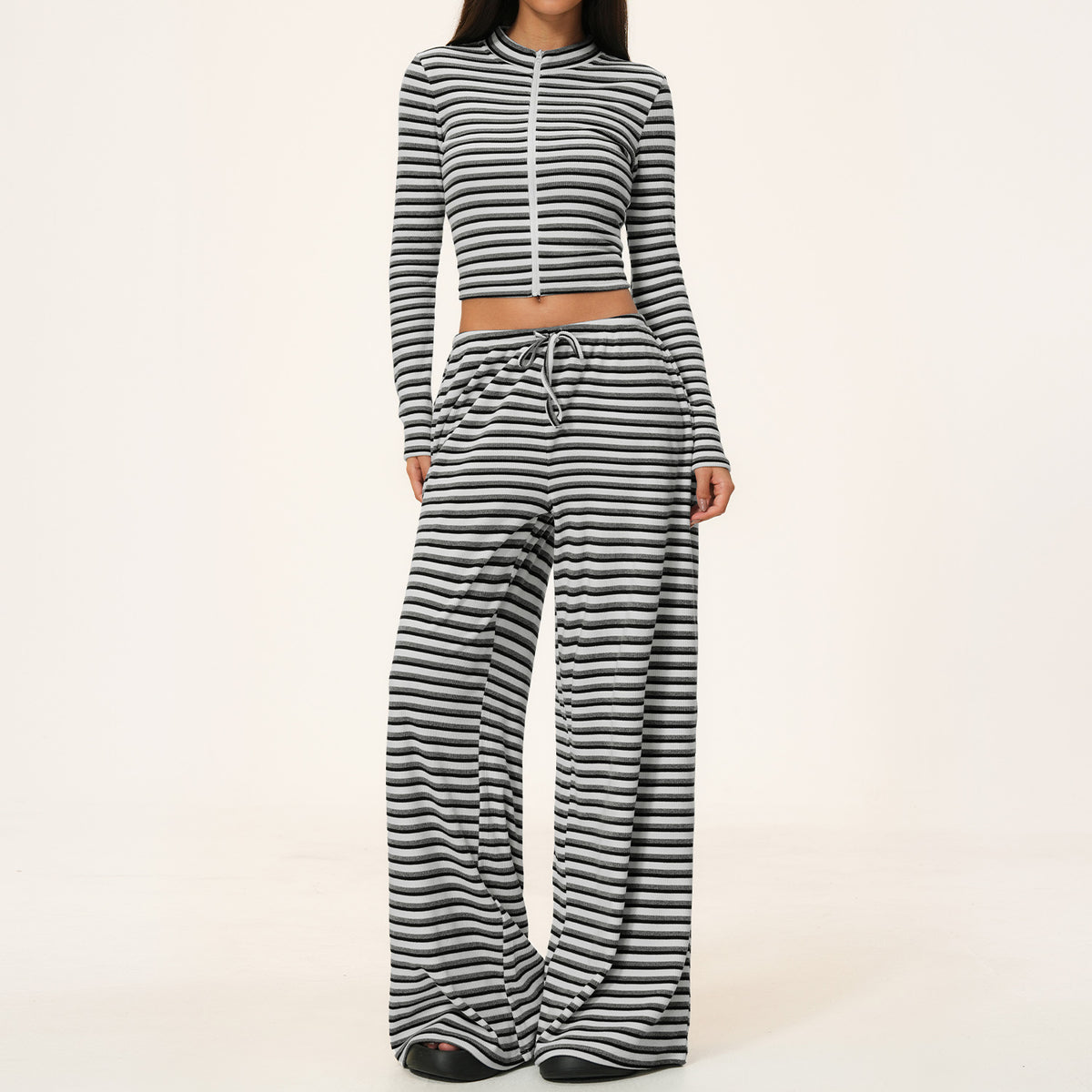 Women's Yoga Set - Contrast Stripe Top and Wide Leg Trousers, Five Colourways, S-XL - Amora
