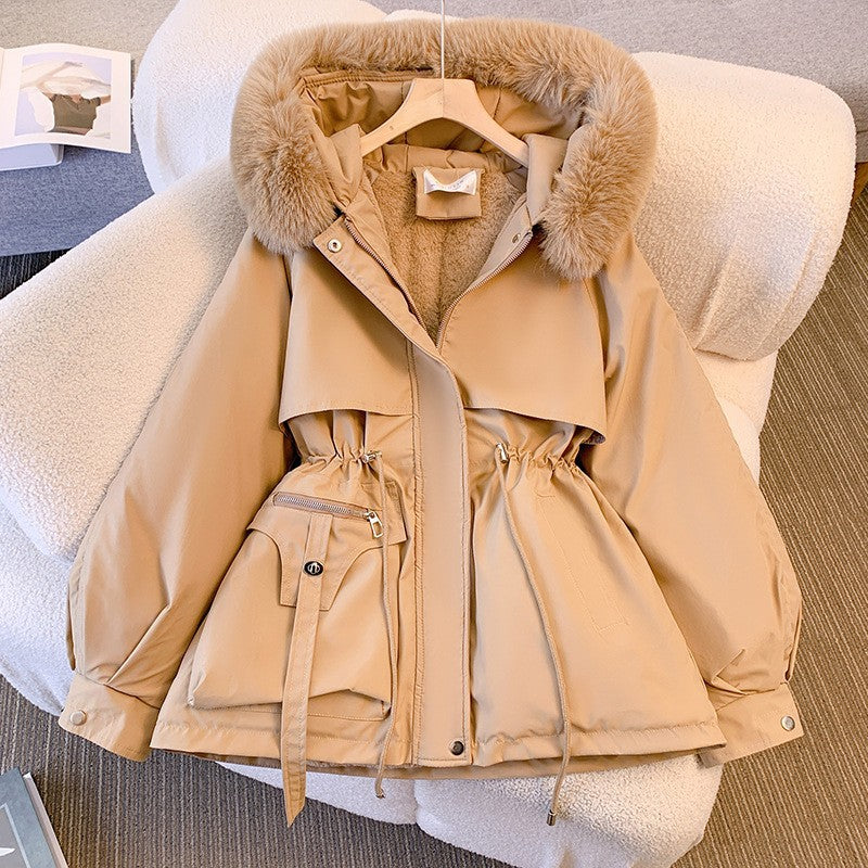 Women's Fleece-Lined Hooded Puffer Jacket - Thick Padded Slim Fit Winter Coat, Black, Beige or Khaki, M-3XL - Amora