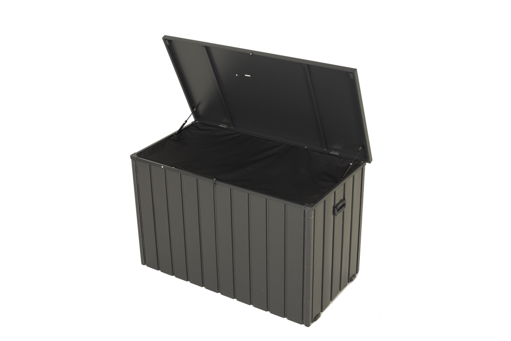 Outdoor Storage Box, 100 Gallon Metal Deck Box Built-In a Oxford Fabric Storage Bag, Lockable & Waterproof outside Patio Storage Box - Gray
