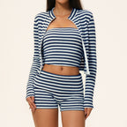 Women's Yoga Set - Contrast Stripe Top and Wide Leg Trousers, Five Colourways, S-XL - Amora