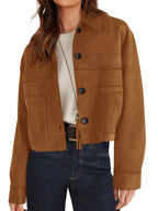 Women's Faux Suede Short Jacket - Lightweight Cropped Autumn Jacket, Eight Colours, S-XXL - Amora