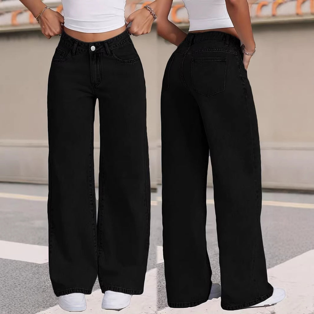 Women's High Waisted Straight Leg Jeans - Retro Washed Loose Denim, Nine Colours, XS-5XL - Amora