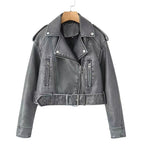 Women's PU Leather Jacket - Washed Lapel Collar Zip-Up Coat, Loose Fit, Eight Colours, XS-XL - Amora