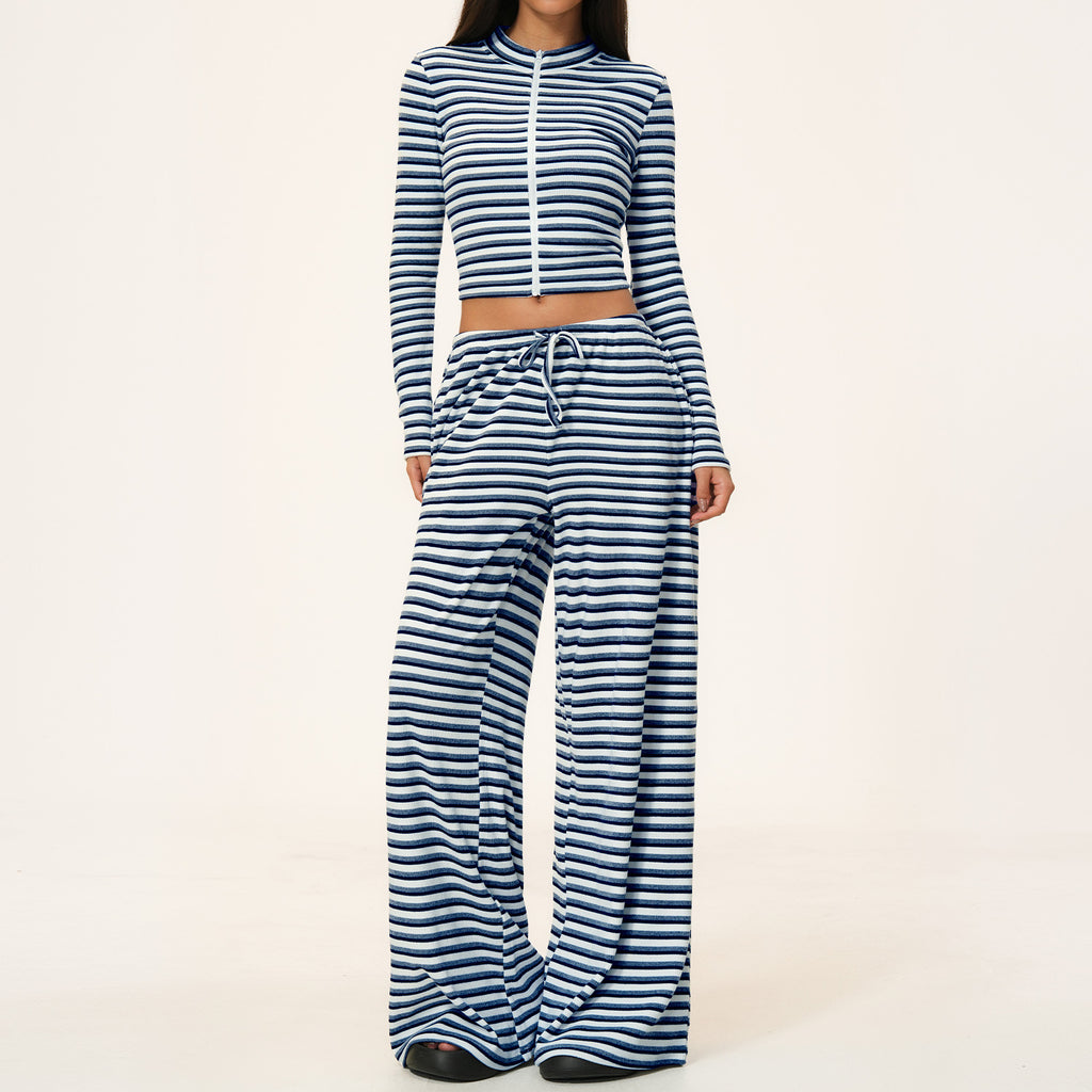 Women's Yoga Set - Contrast Stripe Top and Wide Leg Trousers, Five Colourways, S-XL - Amora
