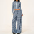 Women's Yoga Set - Contrast Stripe Top and Wide Leg Trousers, Five Colourways, S-XL - Amora