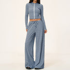 Women's Yoga Set - Contrast Stripe Top and Wide Leg Trousers, Five Colourways, S-XL - Amora