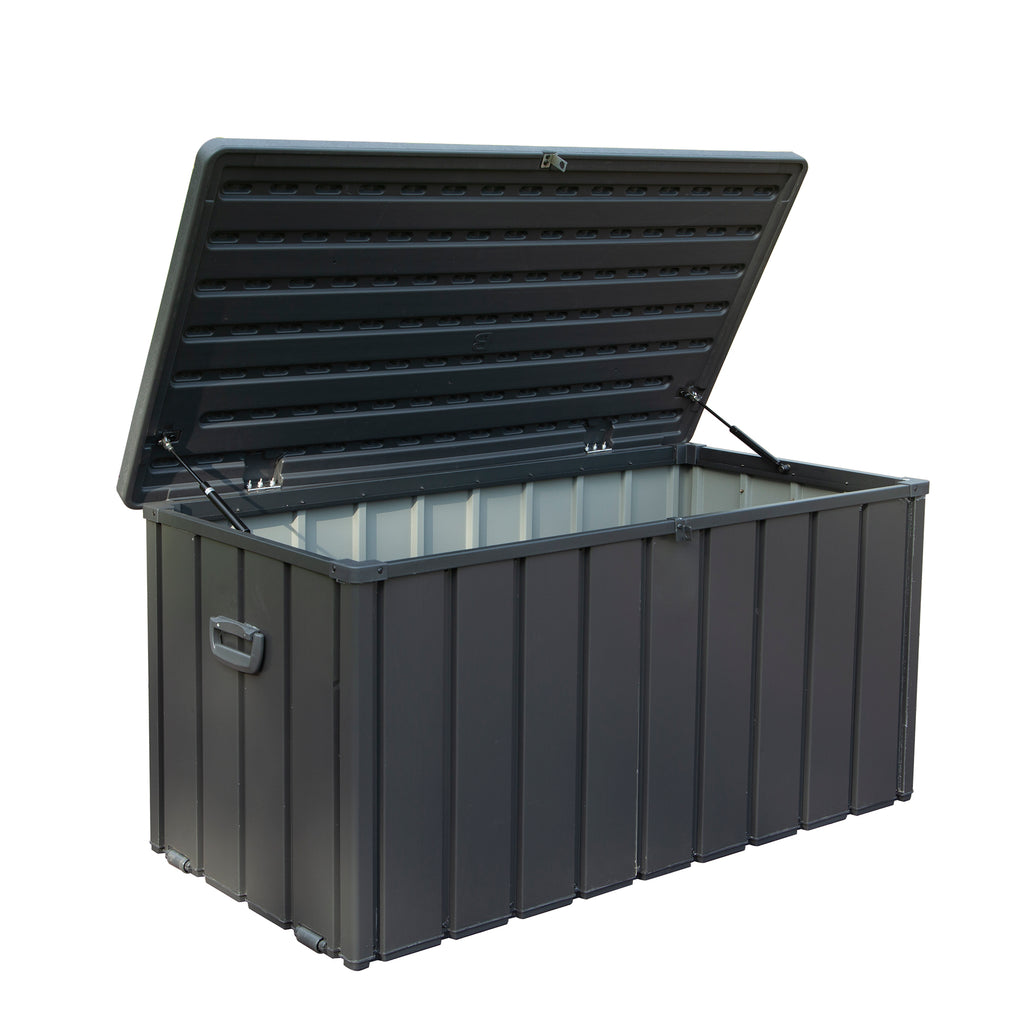 Gallon Outdoor Storage Deck Box Waterproof, Large Patio Storage Bin for outside Cushions, Throw Pillows, Garden Tools, Lockable Dark Gray