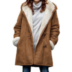 Women's Faux Fur Collar Suede Jacket - Button Front Lapel Jacket with Pockets, Ten Colours, S-5XL - Amora