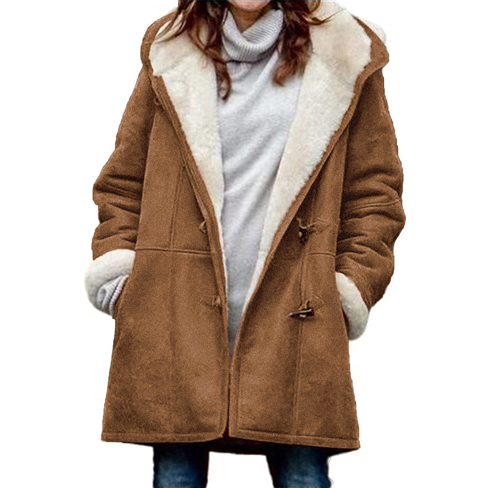 Women's Faux Fur Collar Suede Jacket - Button Front Lapel Jacket with Pockets, Ten Colours, S-5XL - Amora