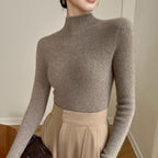 Women's Cashmere Blend Semi-High Neck Sweater - Seamless Slim Fit Knit Pullover, S-XXL - Amora