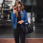 Women's Faux Leather Jacket - PU Stand Collar Slim Fit Blazer Jacket, Twelve Colours, S-5XL - Amora
