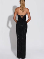 Women's Sequin Evening Dress - Sleeveless Slim Fit A-Line Maxi, Burgundy, Beige or Black, S-XL - Amora