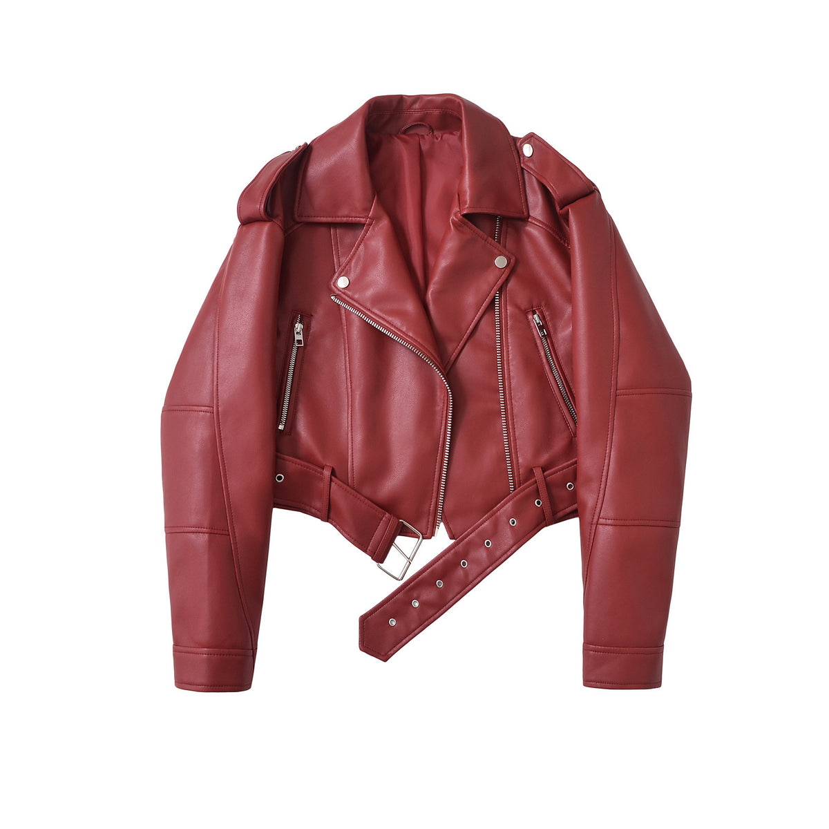 Women's PU Leather Jacket - Washed Lapel Collar Zip-Up Coat, Loose Fit, Eight Colours, XS-XL - Amora