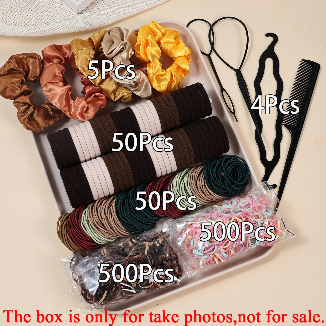 1109Pcs Women Dark Hair Accessories Set Elastic Seamless Ponytail Scrunchies Small Rubber Bands Fashion Hair Ties Headbands