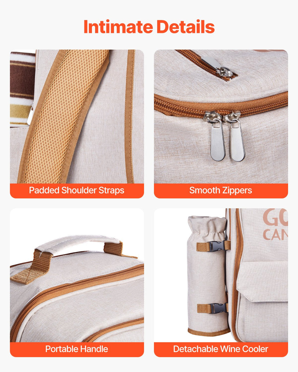 Beach Picnic Backpack Bag for 4 Person with Cooler Compartment Blanket