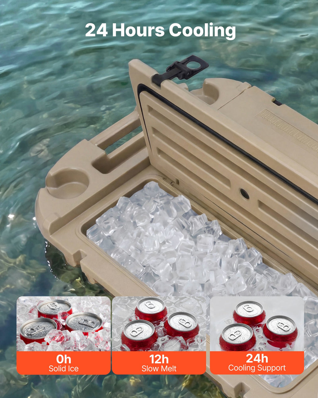 Floating Cooler, 40 QT Floating Ice Chest with Dry Storage & Tow Rope, Premium LLDPE Amphibious Drink Cooler for Water & Land, Cruise Smoothly Stable on Lake, River, Pool, Beach, Kayak, Apricot