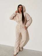 Women's Zip-Up Hoodie and Wide Leg Trouser Set - Drawstring Waist Loungewear, Four Colours, S-XL - Amora
