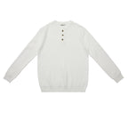 Ribbed Henley Knit Sweater - Horn Button Collar Pullover, Viscose Blend, White, Black & Khaki, M-XXL - Amora