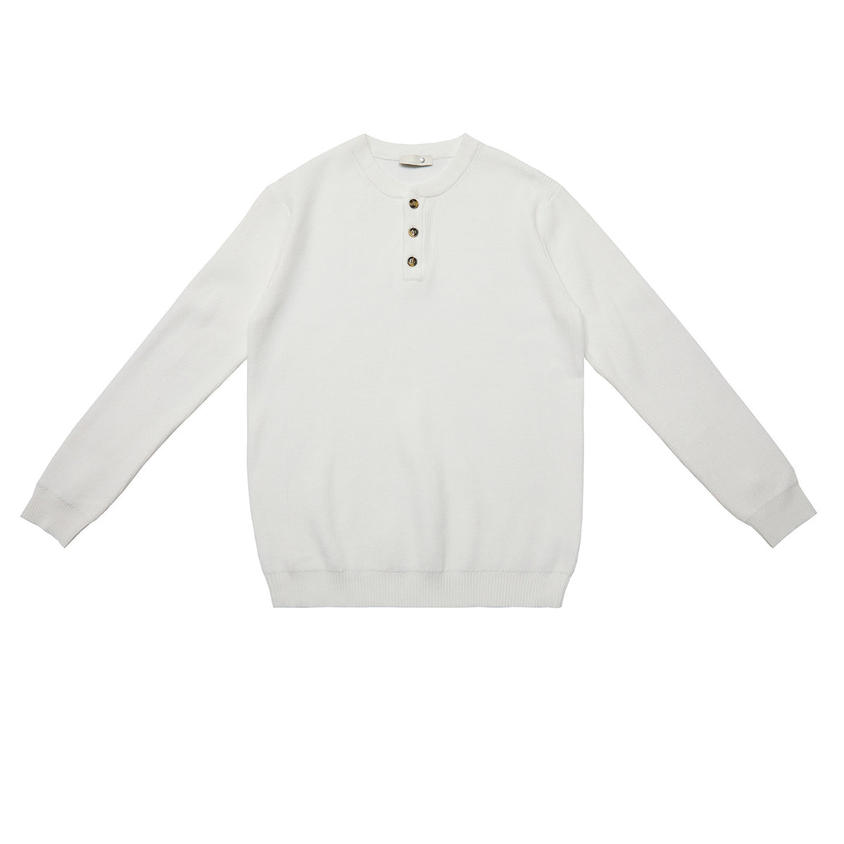 Ribbed Henley Knit Sweater - Horn Button Collar Pullover, Viscose Blend, White, Black & Khaki, M-XXL - Amora