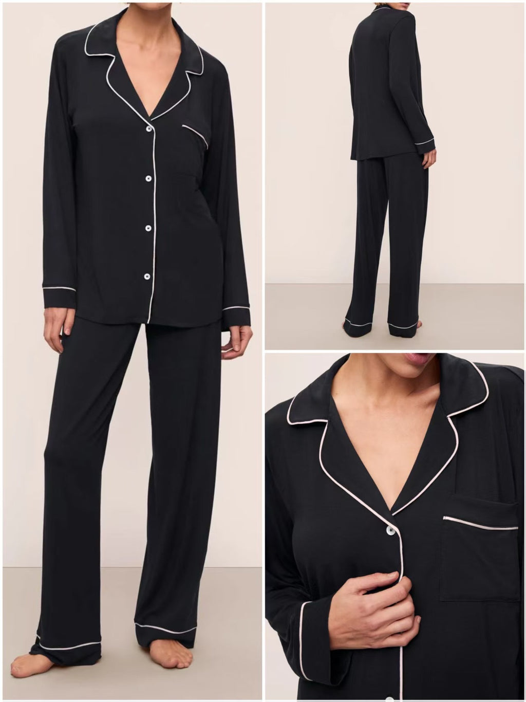 Women's Modal Pyjama Set - Long Sleeve Lapel Top and Trousers, Five Colours, S-L - Amora
