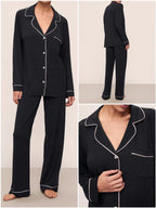 Women's Modal Pyjama Set - Long Sleeve Lapel Top and Trousers, Five Colours, S-L - Amora