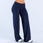 Women's Flared Yoga Trousers - Wide Leg Stretch Leggings with Flap Detail, Fifteen Colours, XS-XL - Amora