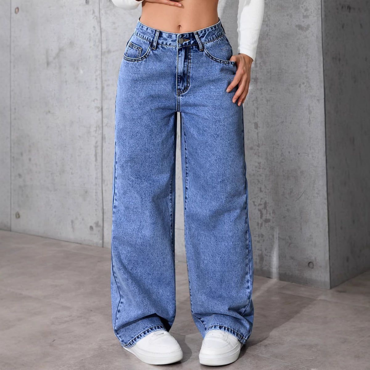 Women's High Waisted Straight Leg Jeans - Retro Washed Loose Denim, Nine Colours, XS-5XL - Amora