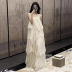 Women's Lace Strappy Maxi Dress - Gradient Vintage Evening Dress, Four Colours, S-XL - Amora