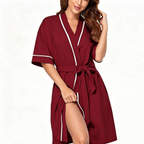 Women's Belted Nightgown - V-Neck Mid Length Robe, Ten Colours, S-XXL - Amora