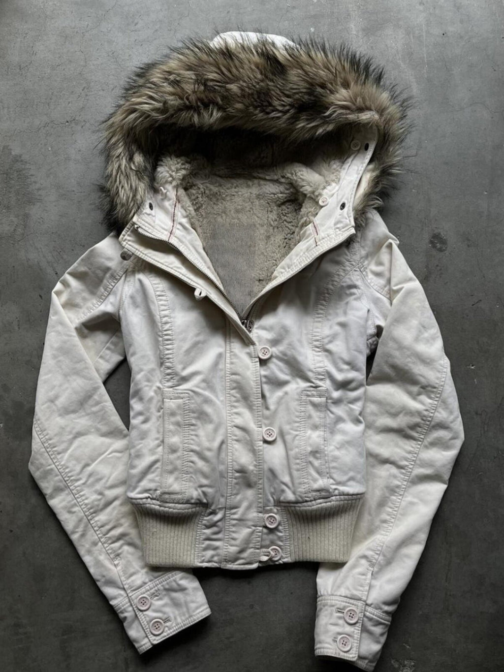 Women's Fleece-Lined Hooded Jacket - Thick Workwear Style Winter Coat, White or Black, S or XL - Amora