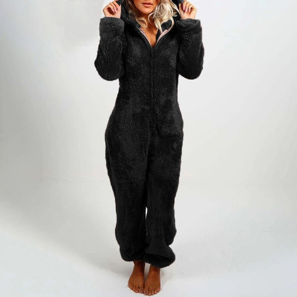 Women's Hooded Corduroy Jumpsuit - Fleece Lined Cat Ear Onesie with Pockets, Nine Colours, S-5XL - Amora