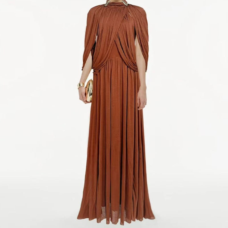 Women's Chiffon Maxi Dress - Pleated Round Neck Sleeveless Dress, Six Colours, XS-3XL - Amora