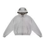 Women's Leopard Print Hooded Cardigan - Cropped Zip-Up Cotton Blend Sweatshirt, Loose Fit, M-XXL - Amora