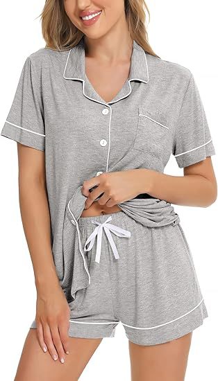 Women's Lapel Pyjama Set - Short Sleeve Top and Shorts Loungewear, Thirteen Patterns, XS-3XL - Amora