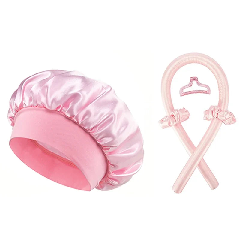 5Pcs No Heat Hair Curler Satin Sleeping Cap Set Heatless Hair Curling Headband Hair Claw Clip Hair Rings Salon Hair Accessories