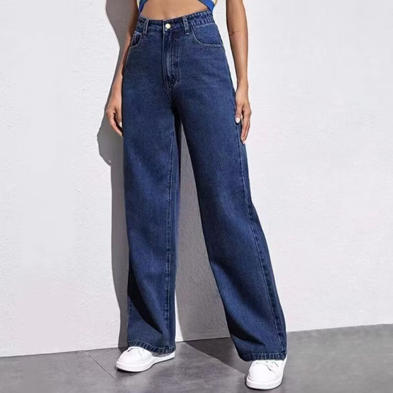 Women's High Waisted Straight Leg Jeans - Retro Washed Loose Denim, Nine Colours, XS-5XL - Amora