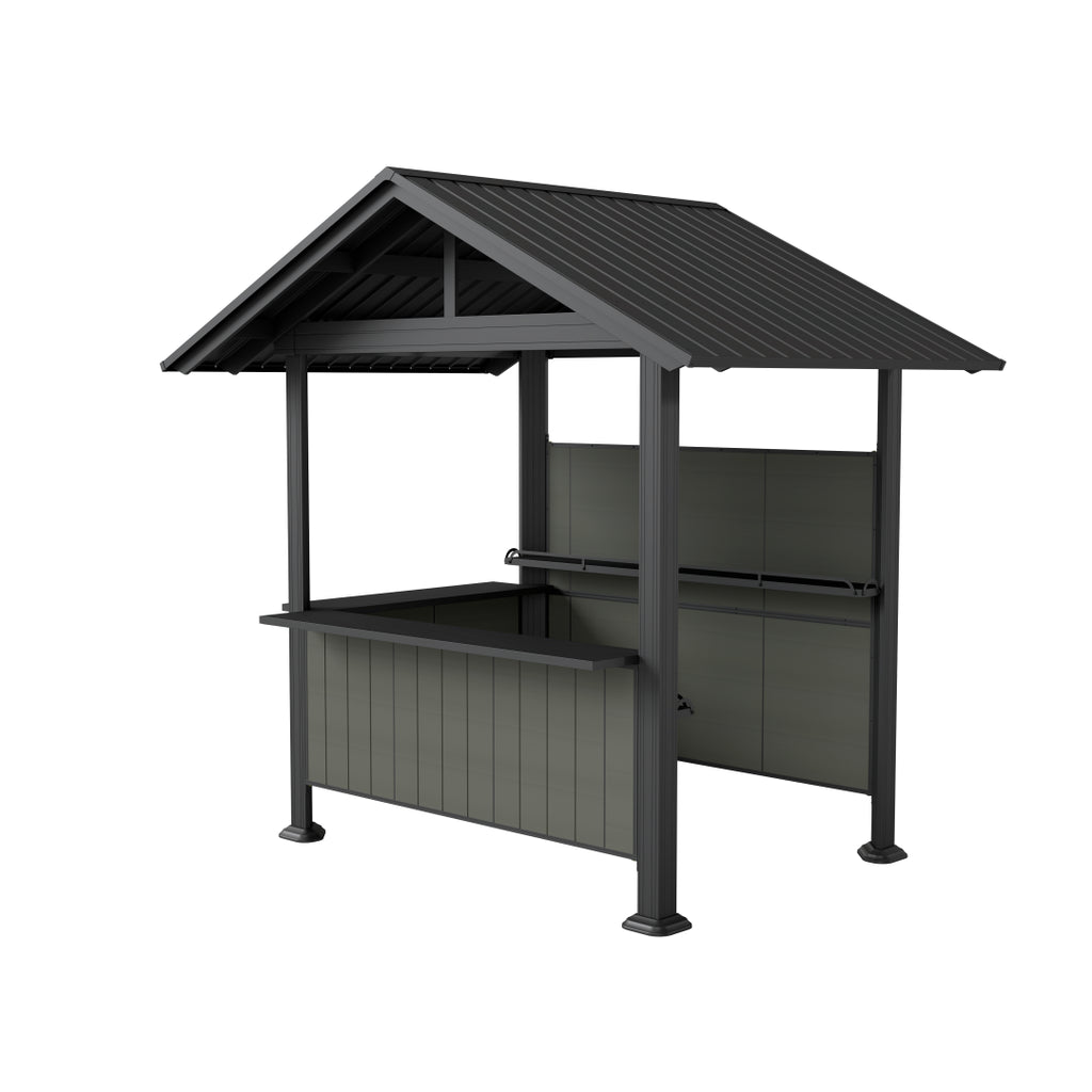 9.4X6.2 FT Hardtop Grill Gazebo, Gable Outdoor Grill Gazebo with Storage Shelves & Resin Shade System, Galvanized Steel Metal Hard Top Gazebo for Patio Garden -Grey