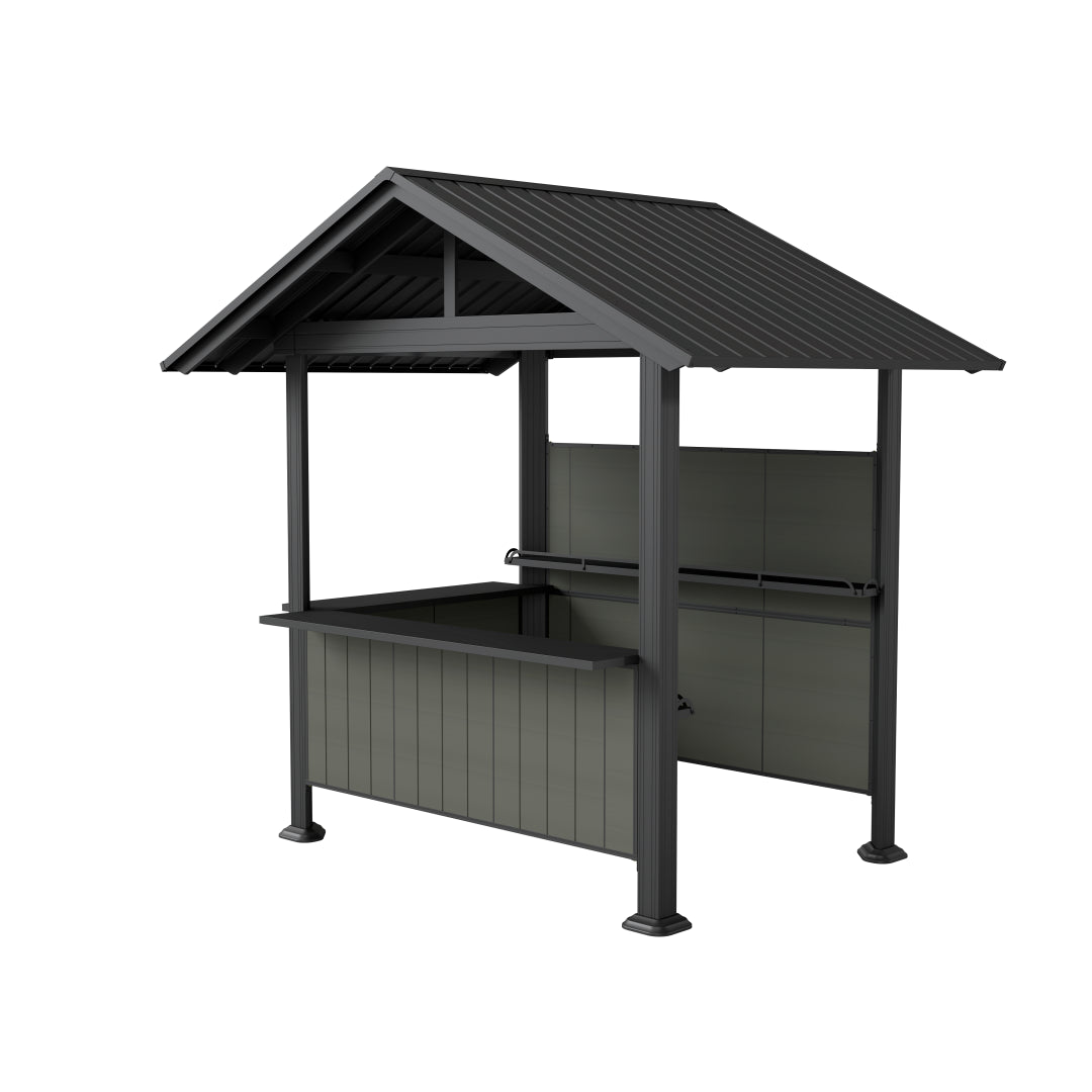 9.4X6.2 FT Hardtop Grill Gazebo, Gable Outdoor Grill Gazebo with Storage Shelves & Resin Shade System, Galvanized Steel Metal Hard Top Gazebo for Patio Garden -Grey