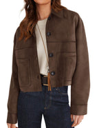 Women's Faux Suede Short Jacket - Lightweight Cropped Autumn Jacket, Eight Colours, S-XXL - Amora
