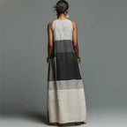 Women's Patchwork Maxi Dress - Sleeveless Colour-Block Loose Fit Dress, S-XXL - Amora
