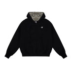Women's Leopard Print Hooded Cardigan - Cropped Zip-Up Cotton Blend Sweatshirt, Loose Fit, M-XXL - Amora