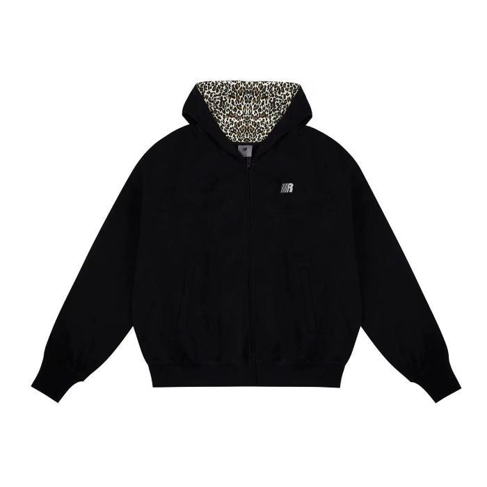 Women's Leopard Print Hooded Cardigan - Cropped Zip-Up Cotton Blend Sweatshirt, Loose Fit, M-XXL - Amora