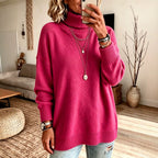 Women's High Neck Knit Sweater - Thick Loose Fit Pullover, Black, Grey & Emerald, S-3XL - Amora