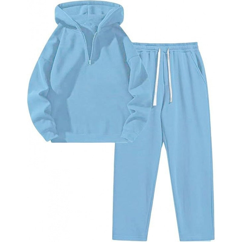 Half Zip Hoodie and Sweatpants Set - Women's Two Piece Tracksuit, Eight Colours, S-3XL - Amora